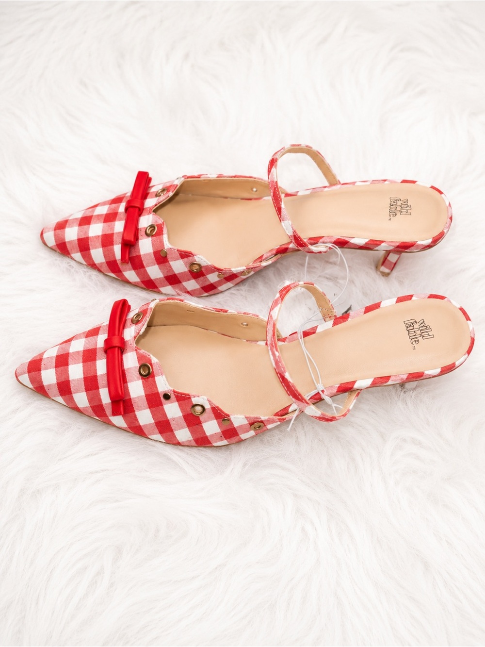 Wild Fable Red Gingham Bow Kitten Heel Mules Women’s 9.5 Coquette Cottagecore - Picture 2 of 5